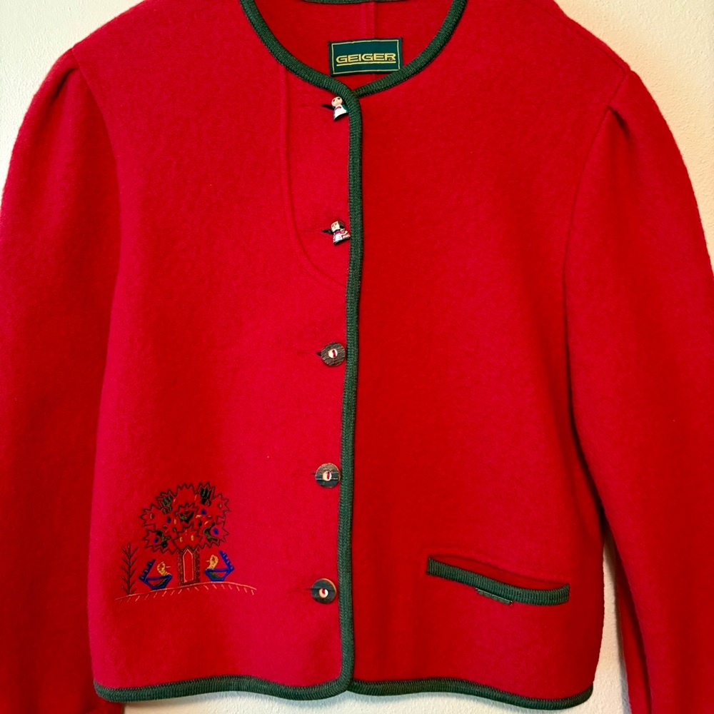 Vintage Geiger red wool embroidered‎ cardigan jacket - Picture 7 of 10